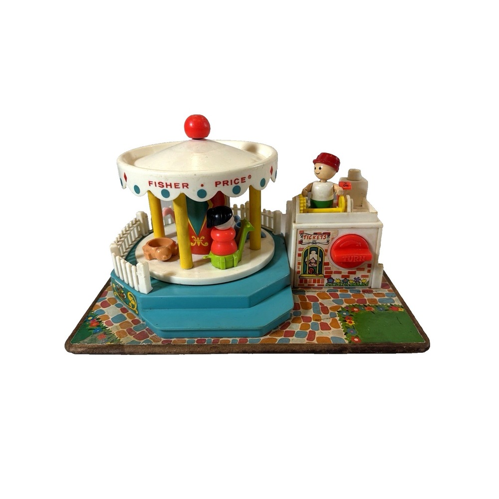 Vintage 1972 Fisher Price Little People Merry Go Round Carousel Works Toy #923